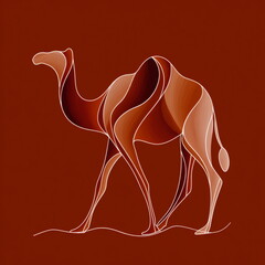 Camel outline drawing with curved shapes on solid brown background