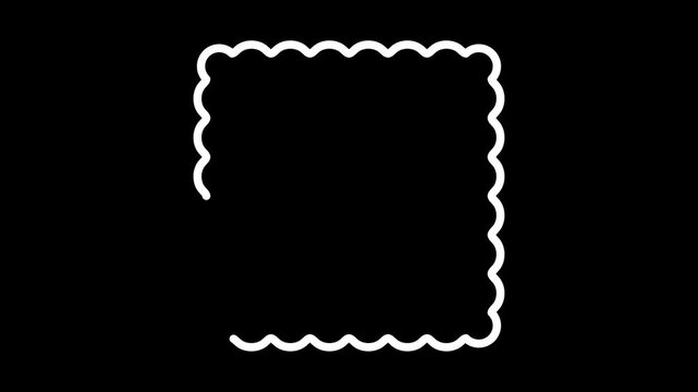 Geometric decorative frames or stickers in the shape of a square with a wavy or zigzag edge graphic animation. Alpha channel. Transparent background motion