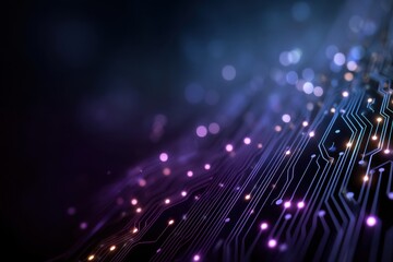 Glowing purple circuit board background with digital lights and futuristic tech vibe for tech concepts