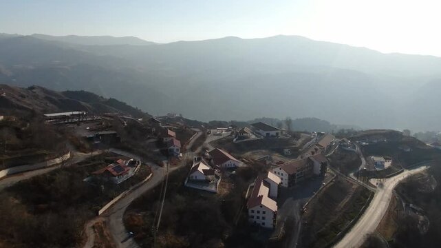 Panorama of residential development in the mountains from the air