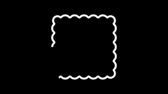 Geometric decorative frames or stickers in the shape of a square with a wavy or zigzag edge graphic animation. Alpha channel. Transparent background motion
