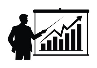 Businessman giving a presentation on financial growth and success metrics