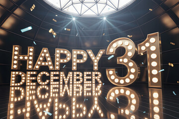 Happy december 31st marquee sign with confetti