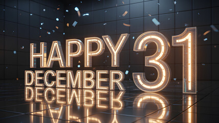 Happy december 31st neon sign with confetti