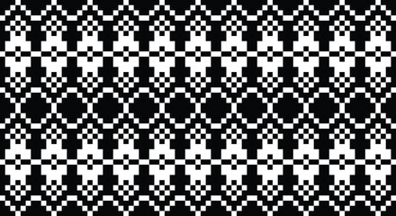 Black and White Pixelated Scandinavian Fair Isle Knitting Seamless Pattern Vector Graphic for Holiday Sweater, Textile, and Fabric Print Design