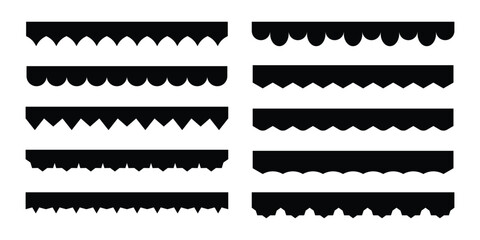Vector Set of Various Black Scalloped, Wavy, and Jagged Edge Borders for Decorative Paper Craft, Labels, and Textile Trim Design