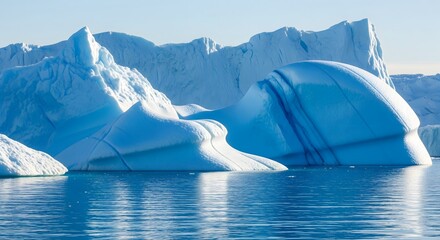 Massive blue and white iceberg floating in the Arctic ocean, illustrating climate change, global warming, and pristine polar environments