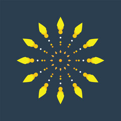 Radiant Mandala with Yellow Flame Motifs on Dark Blue Background