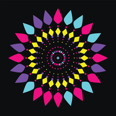 Colorful Geometric Mandala with Teardrop and Diamond Shapes
