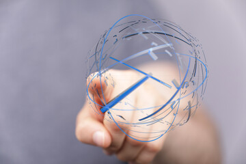 Abstract globe in the hand, global connection, network and business concept, communication, digital world, technology and worldwide connectivity
