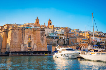 Panoramic view of beautiful Isla Basilica and old town of Birgu, Malta