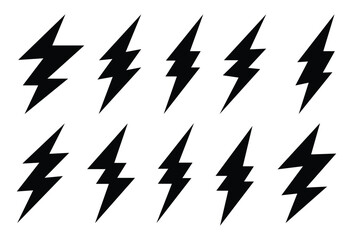 Set of Lightning bolt vector icon - Black lightning bolt electric energy symbol silhouette. Lightning, electric power, voltage vector.