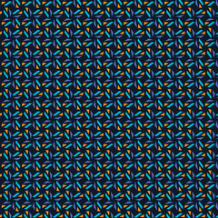 Doodle shapes motif continuous blue background. Modern fabric design textile swatch ladies dress, men's shirt all over print block.