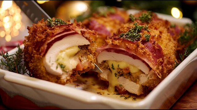 Baked Chicken Cordon Bleu With Festive Table