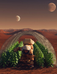 Astronauts plant trees.