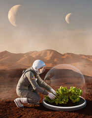 Astronauts plant trees.