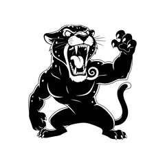 Angry leopard cartoon character roaring silhouette, vector art