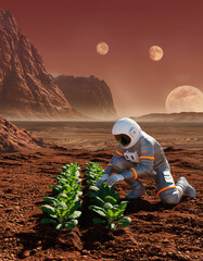 Astronauts plant trees.