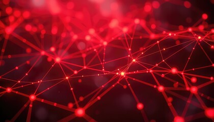 Intricate interconnected nodes and lines forming a glowing red abstract network structure