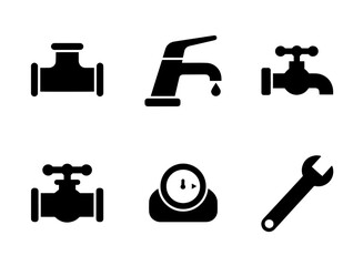 Pipe Faucet Tap Valve Water Meter Pipe Wrench Minimal Black Fill Icon Set