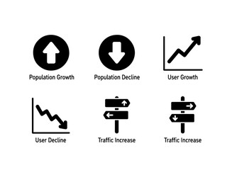 Population Growth Population Decline User Growth User Decline Traffic Increase Traffic Decrease Icon Set