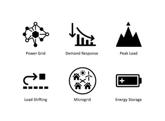 Power Grid Demand Response Peak Load Load Shifting Microgrid Energy Storage Minimal Icon Set