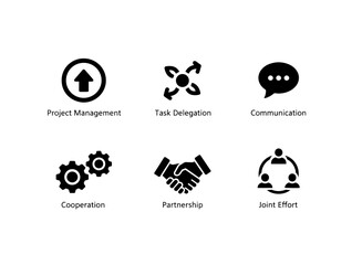 Project Management Task Delegation Communication Cooperation Partnership Joint Effort Icon Set