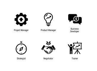 Project Manager Product Manager Business Developer Strategist Negotiator Trainer Minimal Icon Set