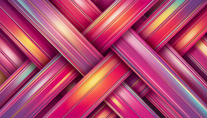 Interwoven glossy ribbons in vibrant shades of pink purple and yellow create a geometric abstract pattern with smooth gradients reflecting light for a modern artistic effect