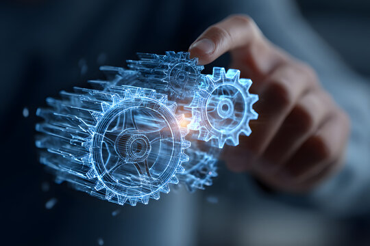 Mechanical engineer visualizing hologram gear mechanism