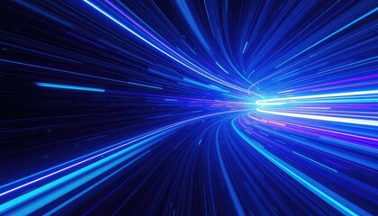 Tunnel of glowing light streaks moving rapidly through dark space