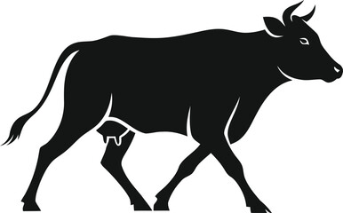 Minimalist black and white cow head silhouette vector illustration for logo design, representing dairy, meat, livestock, and farm animals.