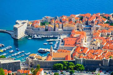 Aerial panoramic view of  famous old city Dubrovnik, Croatia