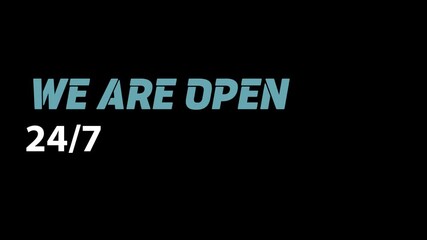 Open 24/7 Sign: A straightforward and clear message of continuous availability, boldly displayed against a stark backdrop, perfect for indicating round-the-clock service.