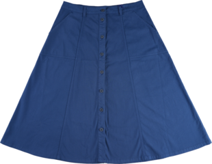 Blue a line denim skirt isolated on transparent background