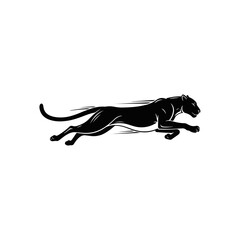 Cartoon leopard character running fast silhouette, vector art