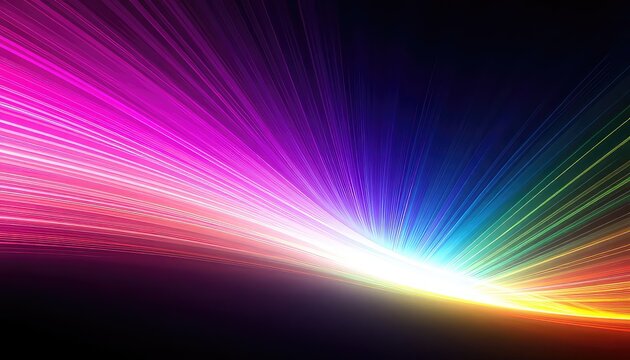 Vibrant spectrum of light streaks emanating from a bright point of origin against a dark background - Powered by Adobe