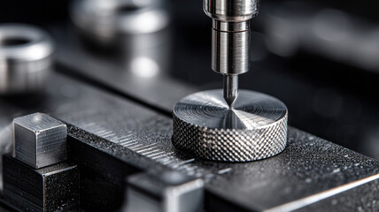 Neatly arranged precision engineering equipment, metallic texture, very sharp details with high accuracy measurement concept.