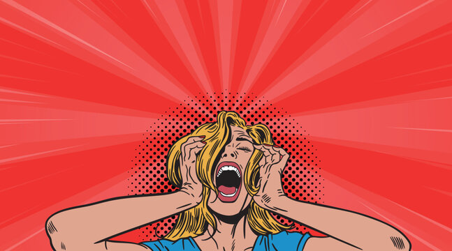 A desperate pop art girl screams. Vector illustration.