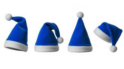 Assorted colorful santa hats with pom-poms and stars, festive