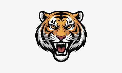 Tiger head vector illustration isolated portrait of a wild feline