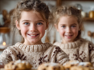 Smiling Jewish Girls with Fresh Hanukkah Cookies