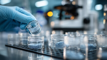 Pharmacists carefully measure micro-doses of drugs using high-precision digital instruments.