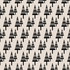 Geometric and abstract seamless pattern with stylized Christmas trees on neutral background Perfect for holiday greeting cards wrapping paper fabric web backgrounds and print on demand products Vector