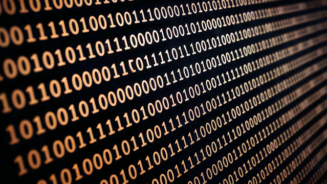 Abstract digital binary code lines forming futuristic technology background with glowing pattern