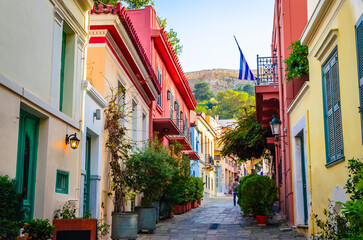 Beautiful street  in Plaka District, Athens, Greece.