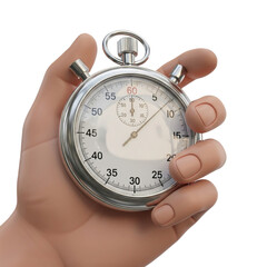 3d icon of hand holding a stopwatch timer isolated on transparent background