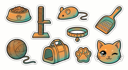 Cute Cartoon Cat Essentials Sticker Pack and Accessories