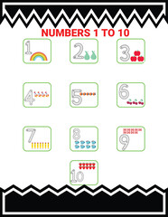 Colorful educational numbers chart for kids