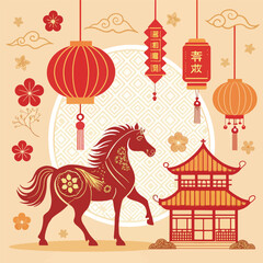 chinese new year greeting card,,year of horse,chinese new year